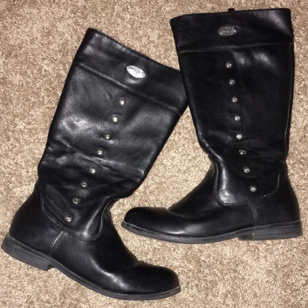 Michael Kors Leila Black Zip Closure Silvertone Signature Moto Boots 5